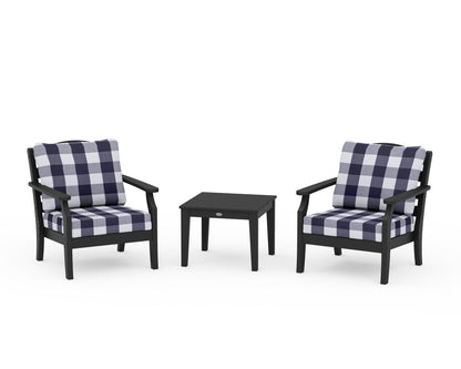 Draper James™ by  POLYWOOD® Savannah 3-Piece Deep Seating Set in Black / Buffalo Plaid Navy