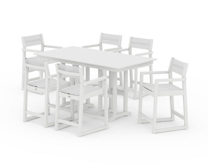 POLYWOOD® EDGE Sling Arm Chair 7-Piece Farmhouse Counter Set in White / White Sling