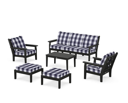 POLYWOOD® Chippendale 6-Piece Lounge Sofa Set in Black / Buffalo Plaid Navy
