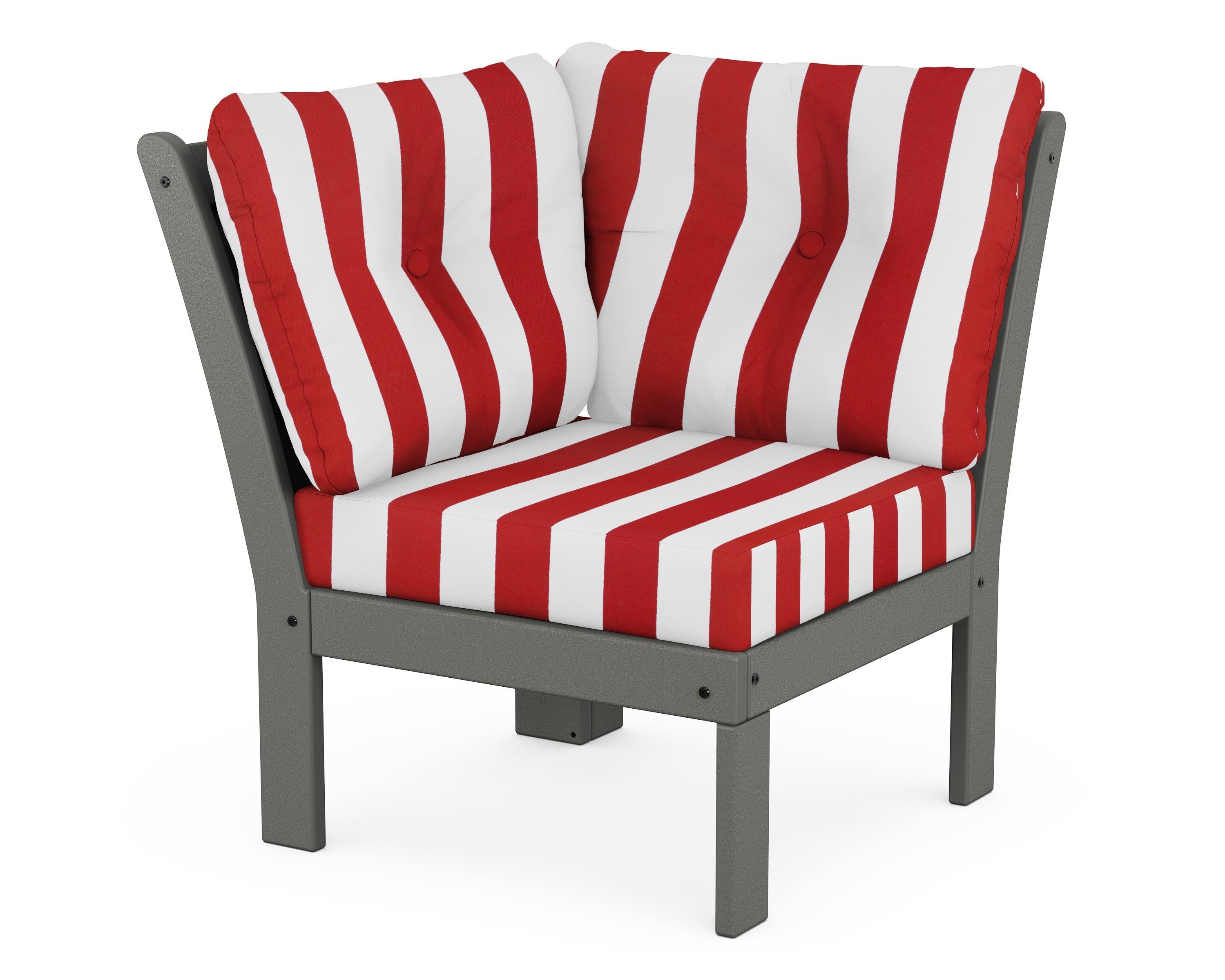 POLYWOOD® Vineyard Modular Corner Chair in Slate Grey / Cabana Stripe Crimson