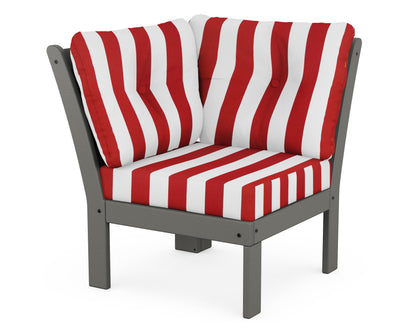 POLYWOOD® Vineyard Modular Corner Chair in Slate Grey / Cabana Stripe Crimson