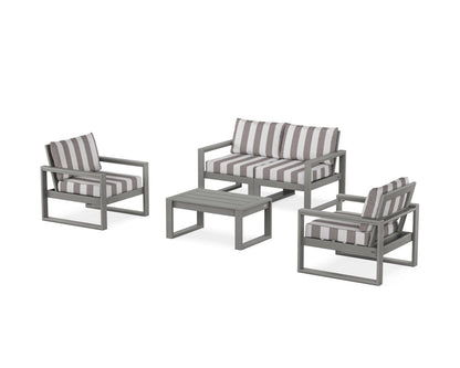 POLYWOOD® EDGE Sectional 4-Piece Deep Seating Set with Loveseat in Slate Grey / Cabana Stripe Grey Mist