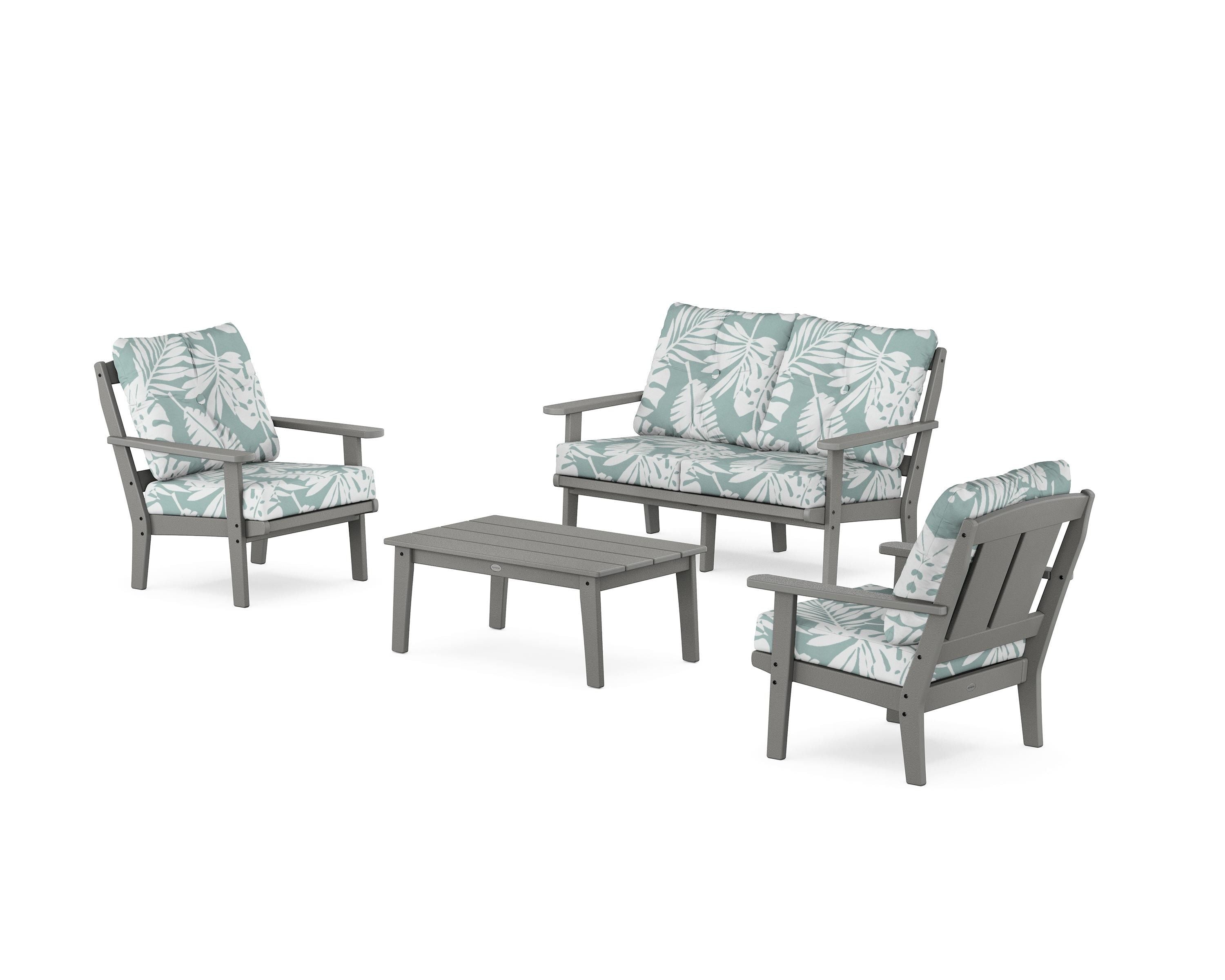 POLYWOOD® Mission 4-Piece Deep Seating Set with Loveseat in Slate Grey / Leaf Glacier Spa
