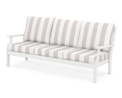 POLYWOOD® Braxton Deep Seating Sofa in White / Cabana Stripe Dune Burlap