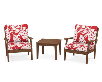 POLYWOOD® Braxton 3-Piece Deep Seating Set in Teak / Leaf Crimson