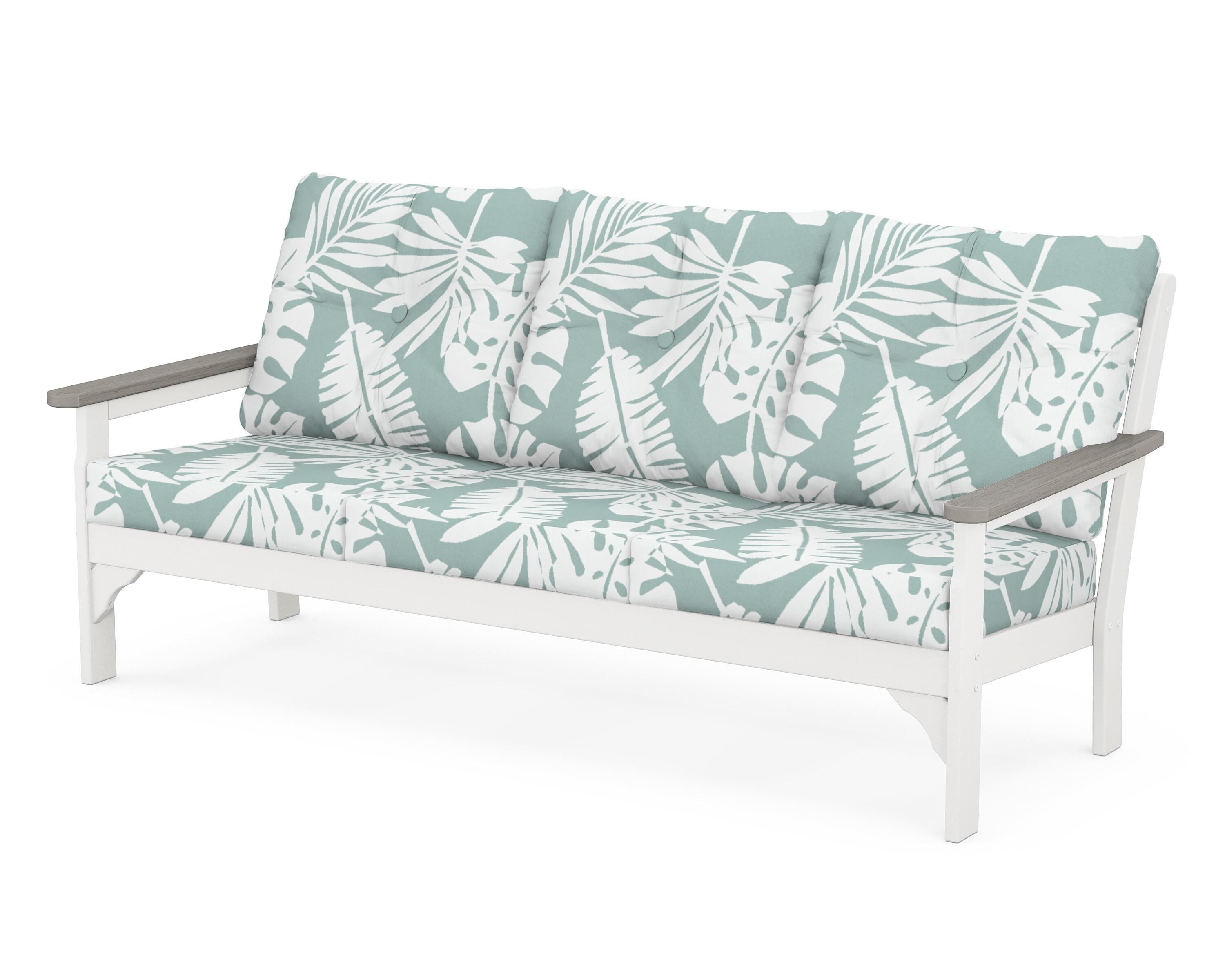 POLYWOOD® Vineyard Deep Seating Sofa in White / Driftwood / Leaf Glacier Spa