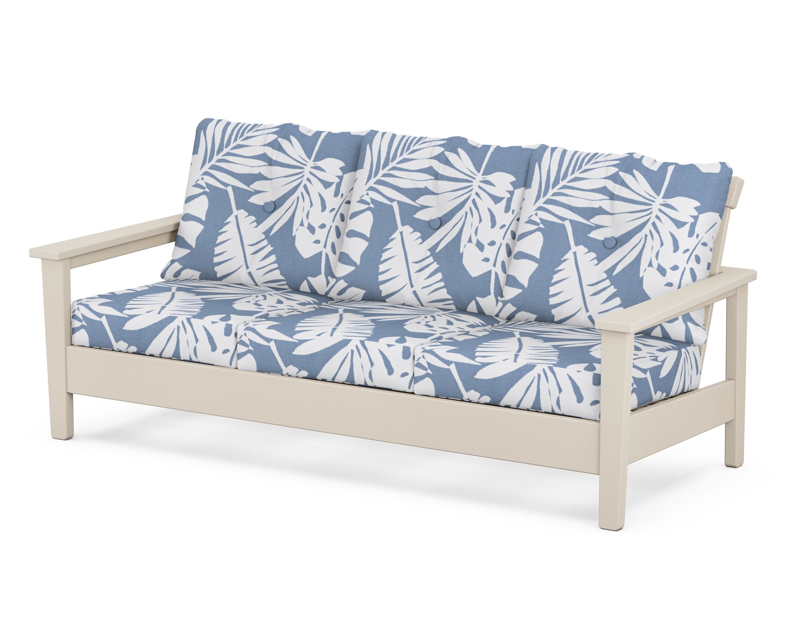 POLYWOOD® Prescott Deep Seating Sofa in Sand / Leaf Sky Blue
