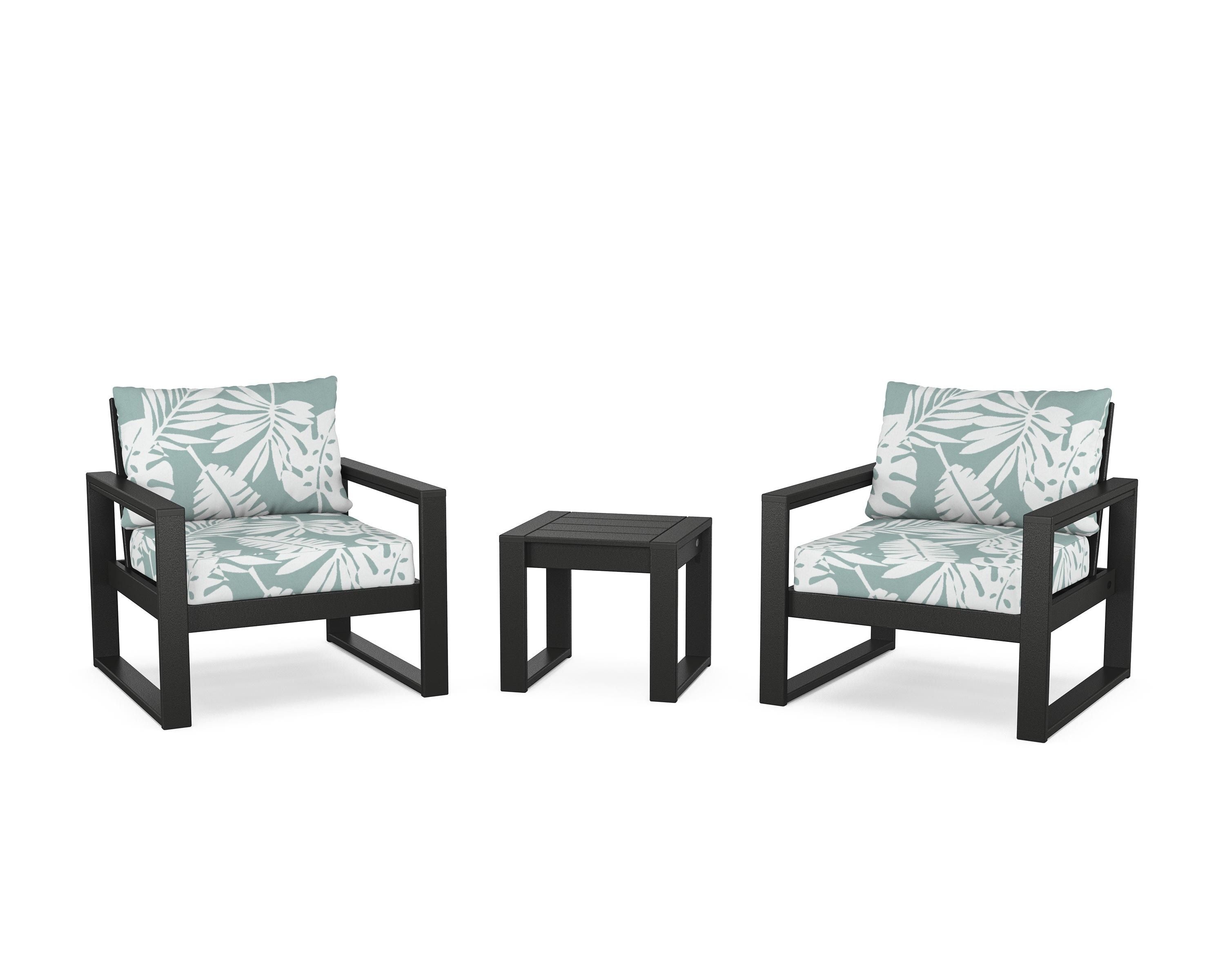 POLYWOOD® EDGE Sectional 3-Piece Deep Seating Set in Black / Leaf Glacier Spa