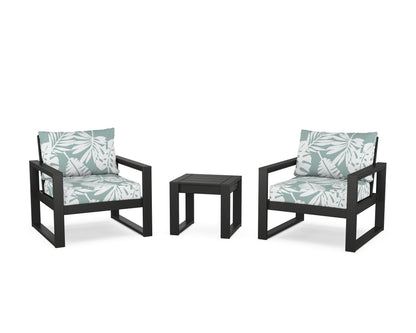 POLYWOOD® EDGE Sectional 3-Piece Deep Seating Set in Black / Leaf Glacier Spa