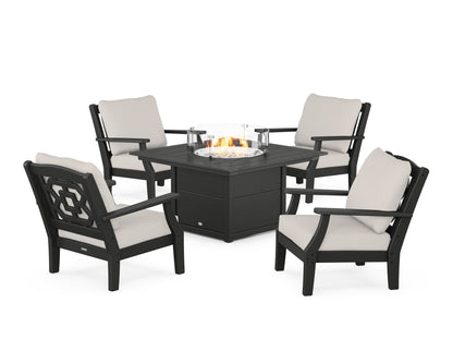 Martha Stewart by POLYWOOD® Chinoiserie 5-Piece Deep Seating Set with Fire Pit Table in Black / Cast Ash