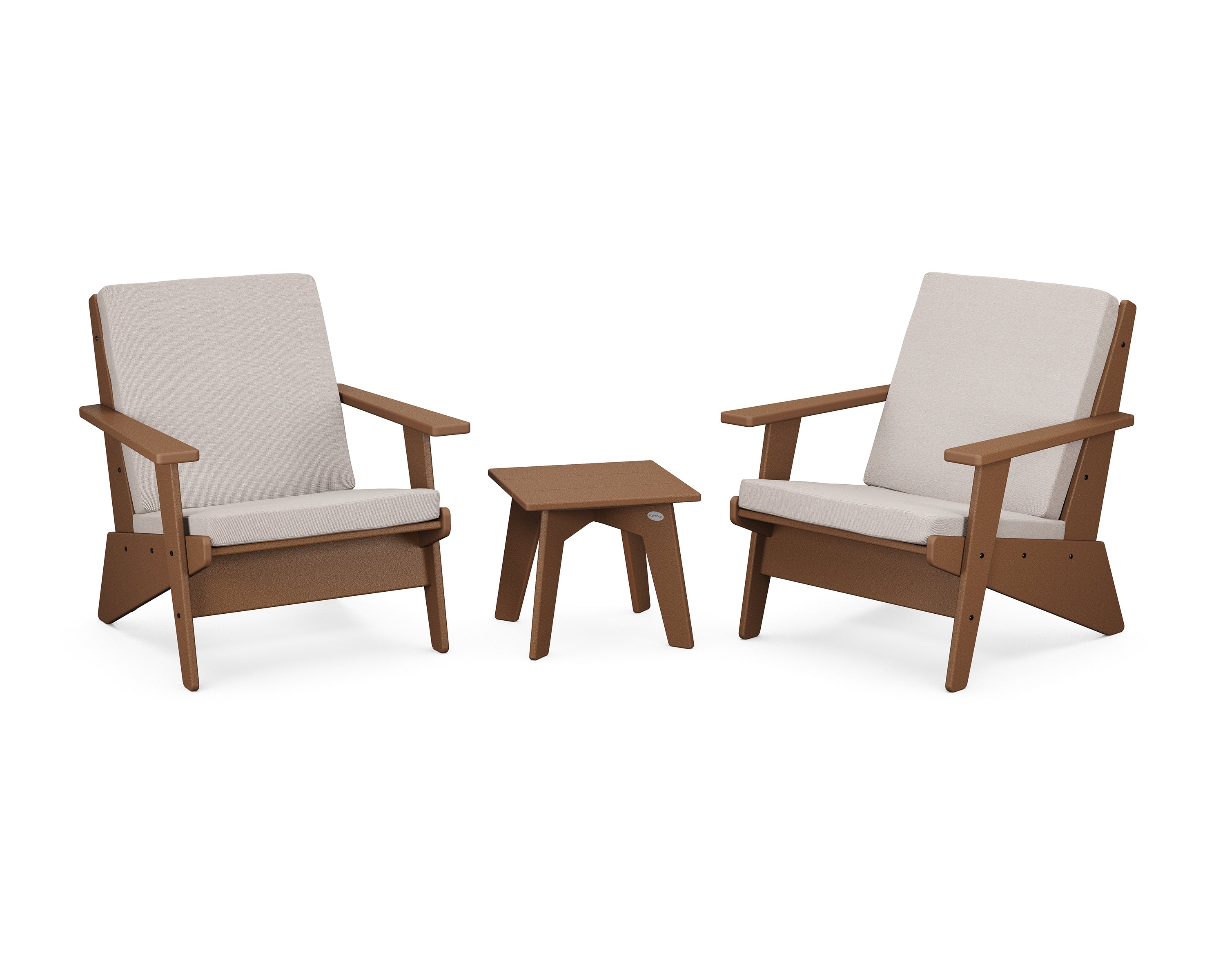 POLYWOOD® Riviera Modern Lounge 3-Piece Set in Teak / Dune Burlap