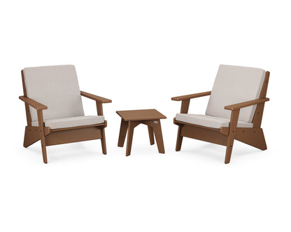 POLYWOOD® Riviera Modern Lounge 3-Piece Set in Teak / Dune Burlap