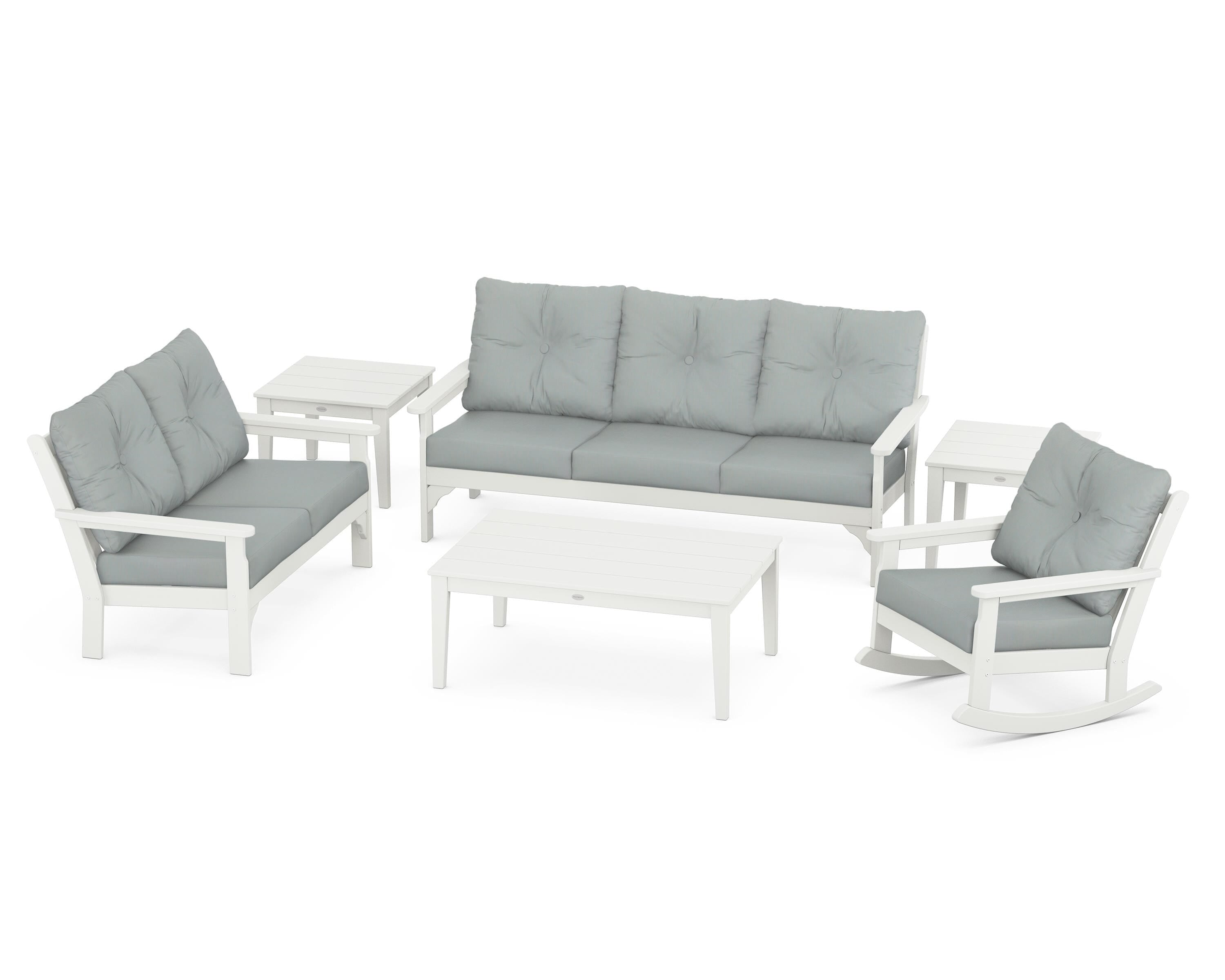 POLYWOOD® Vineyard 6-Piece Deep Seating Set in Vintage White / Spa