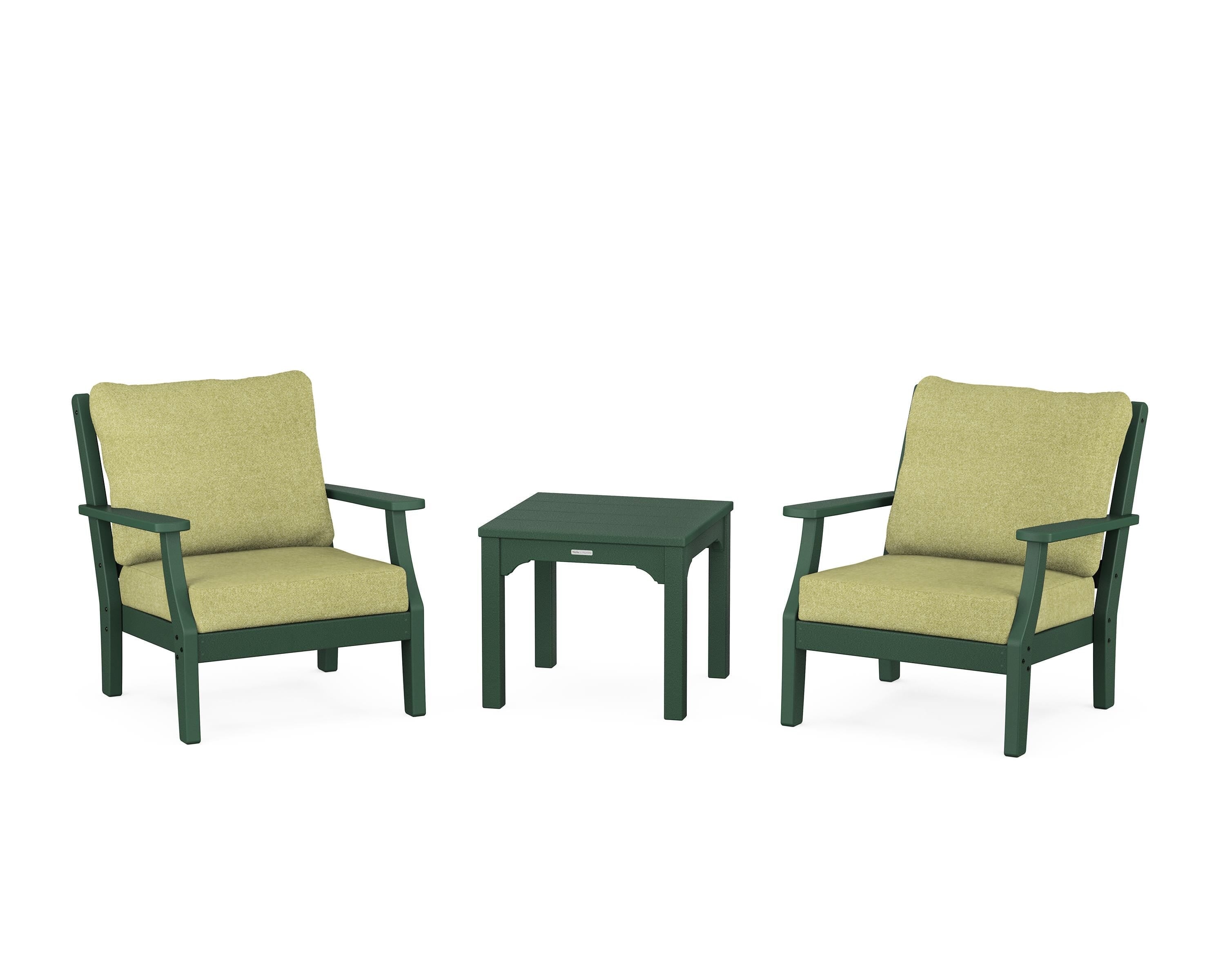 Martha Stewart by POLYWOOD® Chinoiserie 3-Piece Deep Seating Set in Green / Chartreuse Boucle