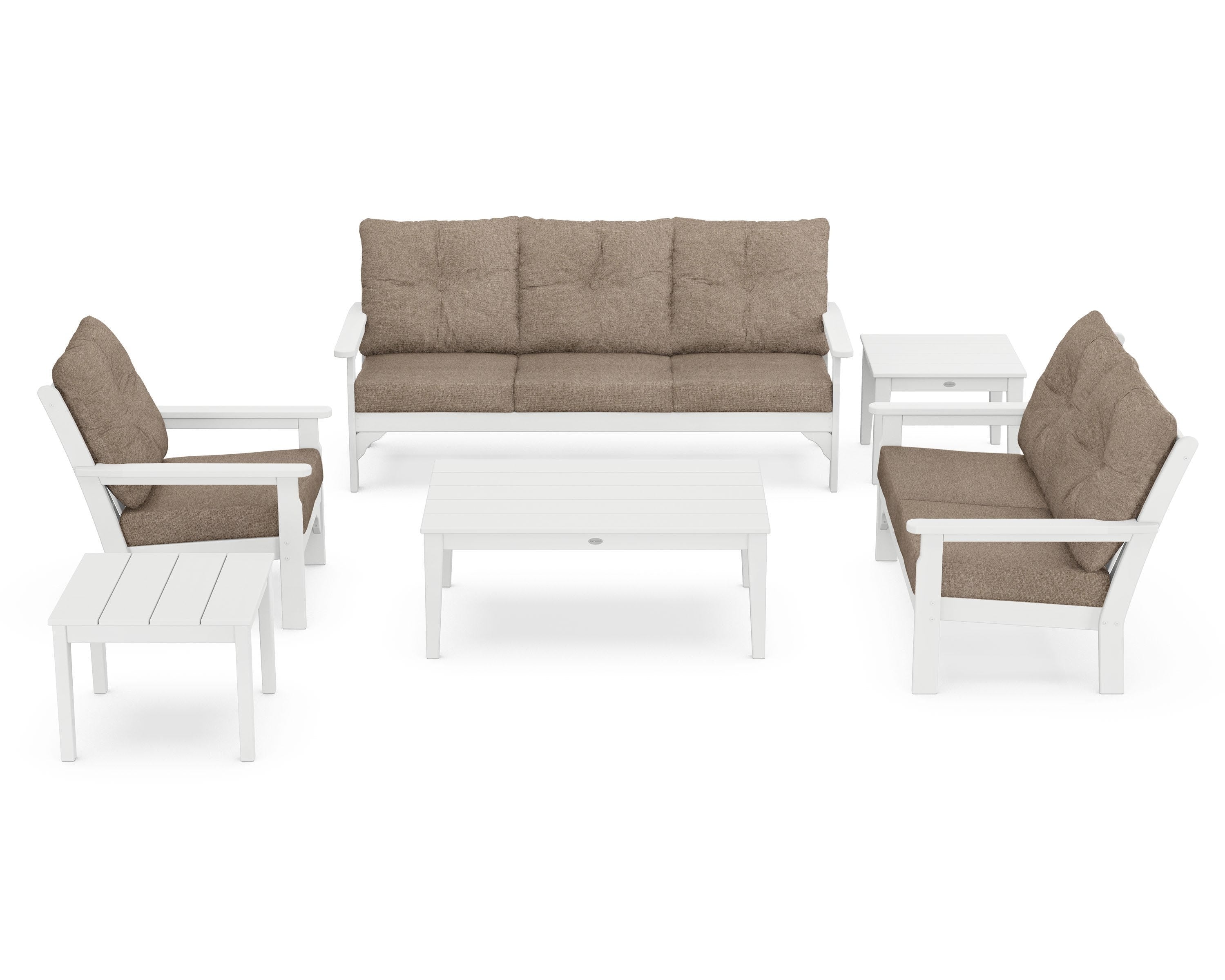 POLYWOOD® Vineyard 6-Piece Deep Seating Set in White / Spiced Burlap