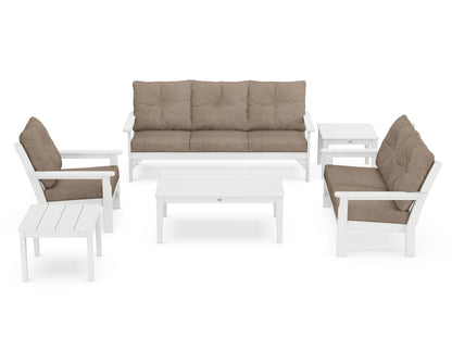 POLYWOOD® Vineyard 6-Piece Deep Seating Set in White / Spiced Burlap