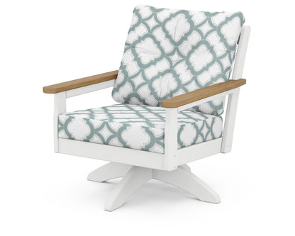POLYWOOD® Vineyard Deep Seating Swivel Chair in White / Natural / Trellis Glacier Spa