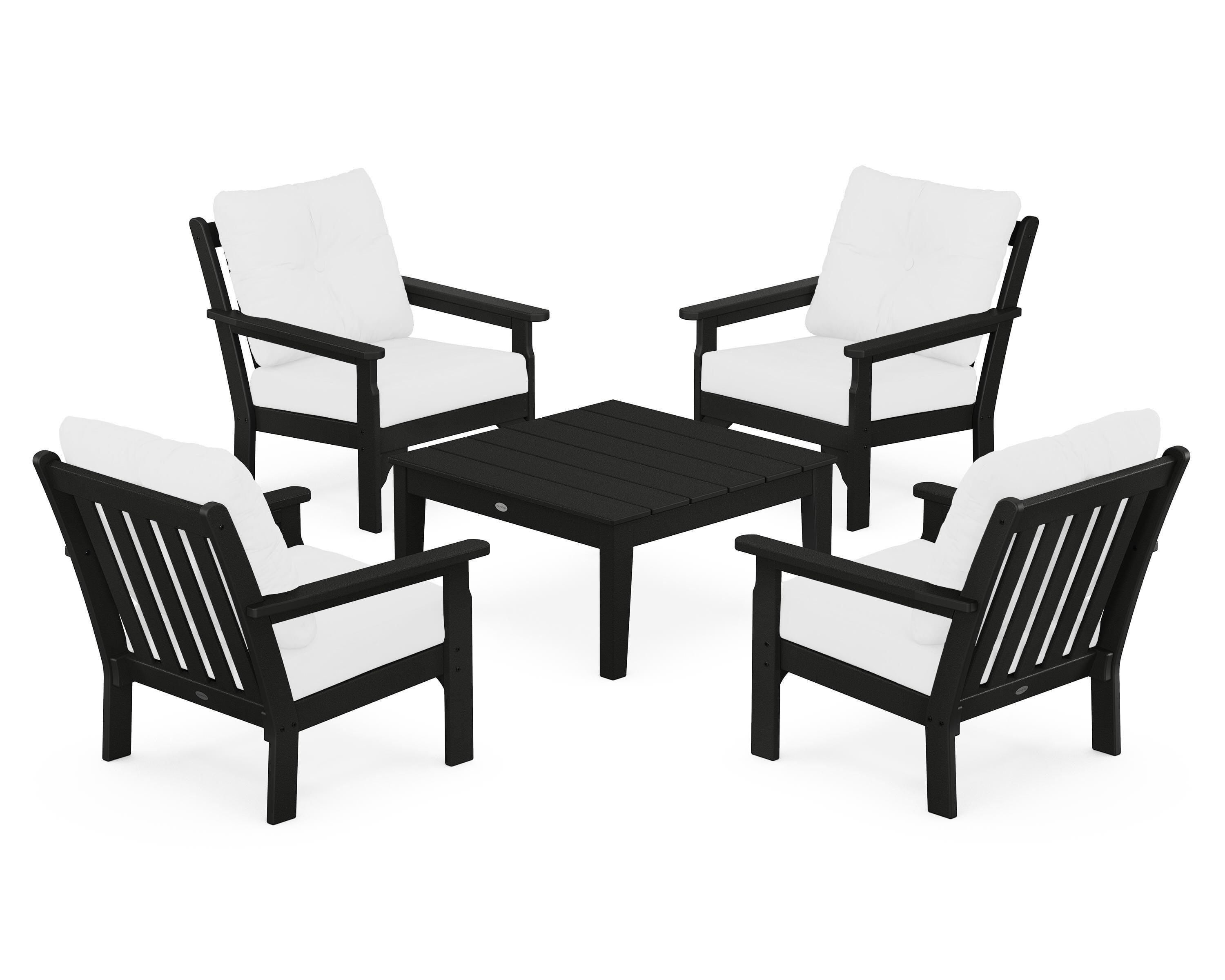 POLYWOOD® Vineyard 5-Piece Deep Seating Conversation Set in Black / Natural