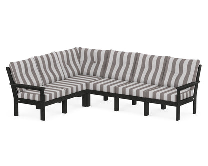 POLYWOOD® Vineyard 6-Piece Sectional in Black / Cabana Stripe Grey Mist