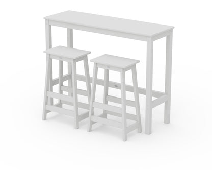 POLYWOOD® Modern Studio Stool 3-Piece Bar Balcony Set in White