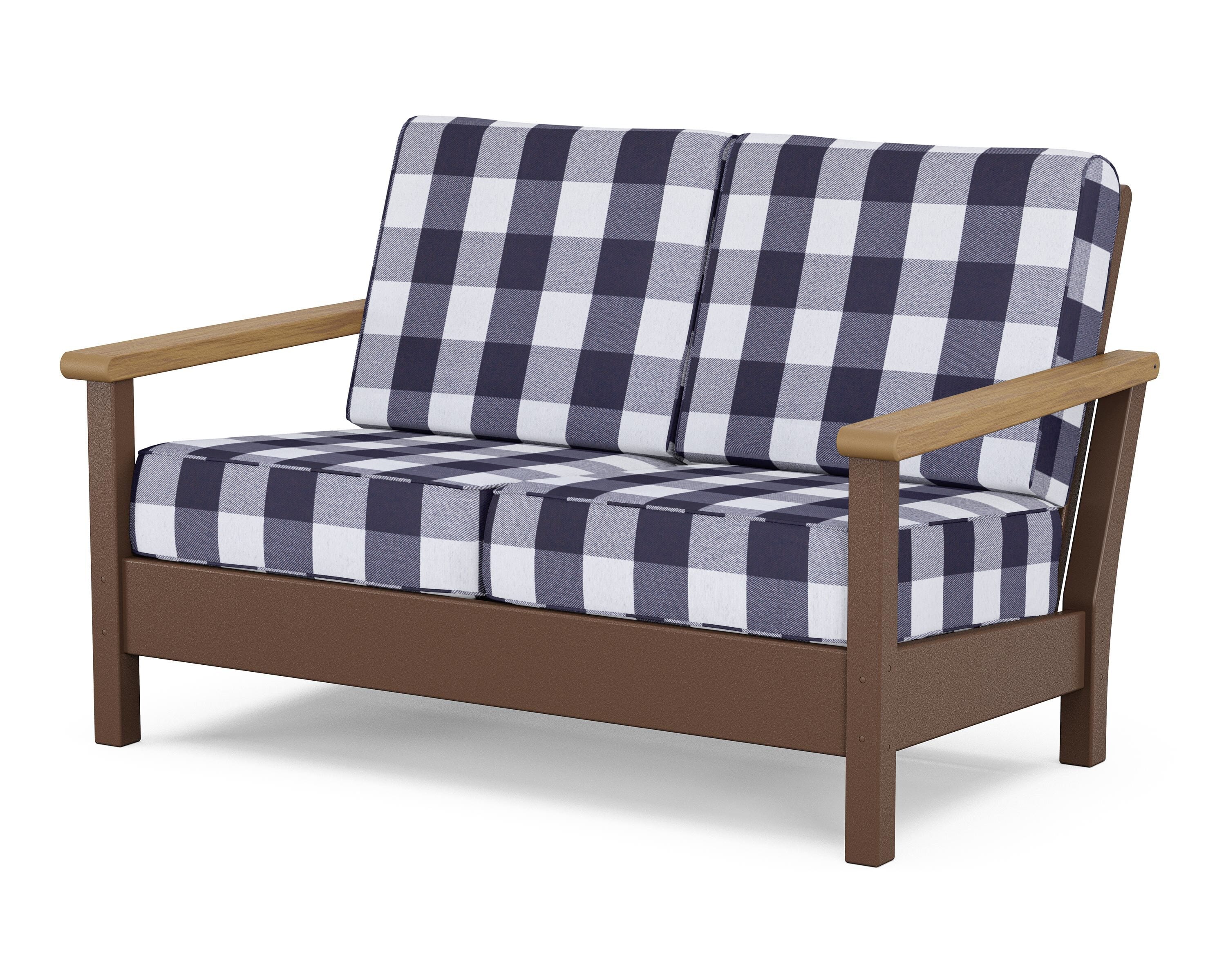 POLYWOOD® Harbour Deep Seating Loveseat in Mahogany / Natural / Buffalo Plaid Navy