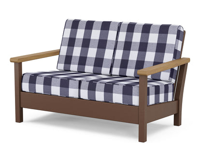 POLYWOOD® Harbour Deep Seating Loveseat in Mahogany / Natural / Buffalo Plaid Navy
