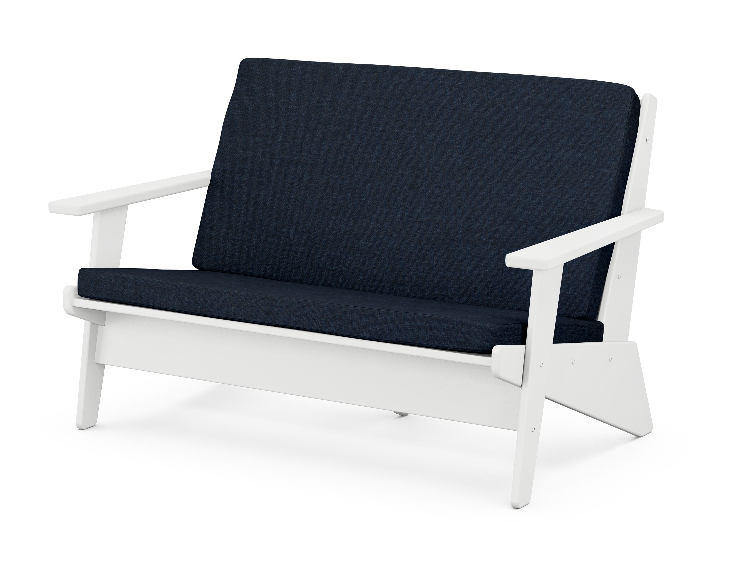 POLYWOOD® Riviera Modern Lounge Loveseat in White / Marine Indigo