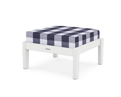 Martha Stewart by POLYWOOD® Chinoiserie Deep Seating Ottoman in White / Buffalo Plaid Navy