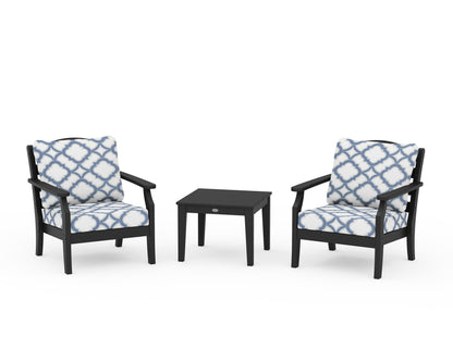 Draper James™ by  POLYWOOD® Savannah 3-Piece Deep Seating Set in Black / Trellis Sky Blue