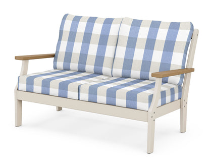 POLYWOOD® Braxton Deep Seating Loveseat in Sand / Natural / Buffalo Plaid Sky Blue