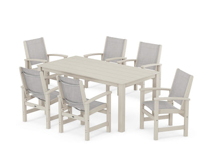 POLYWOOD® Coastal 7-Piece Parsons Dining Set in Sand / Parchment Sling
