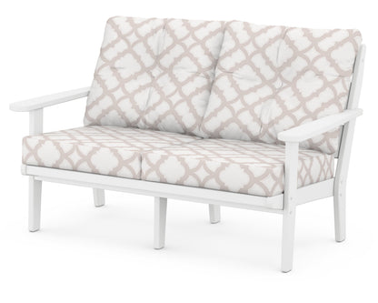 POLYWOOD® Lakeside Deep Seating Loveseat in White / Trellis Dune Burlap