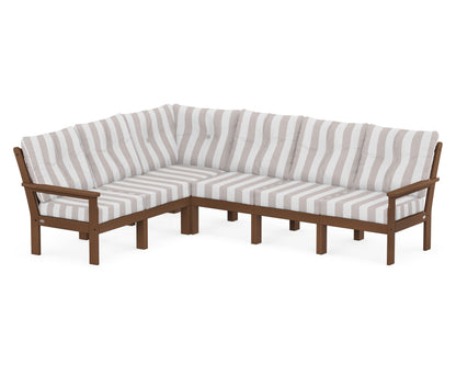 POLYWOOD® Vineyard 6-Piece Sectional in Teak / Cabana Stripe Dune Burlap