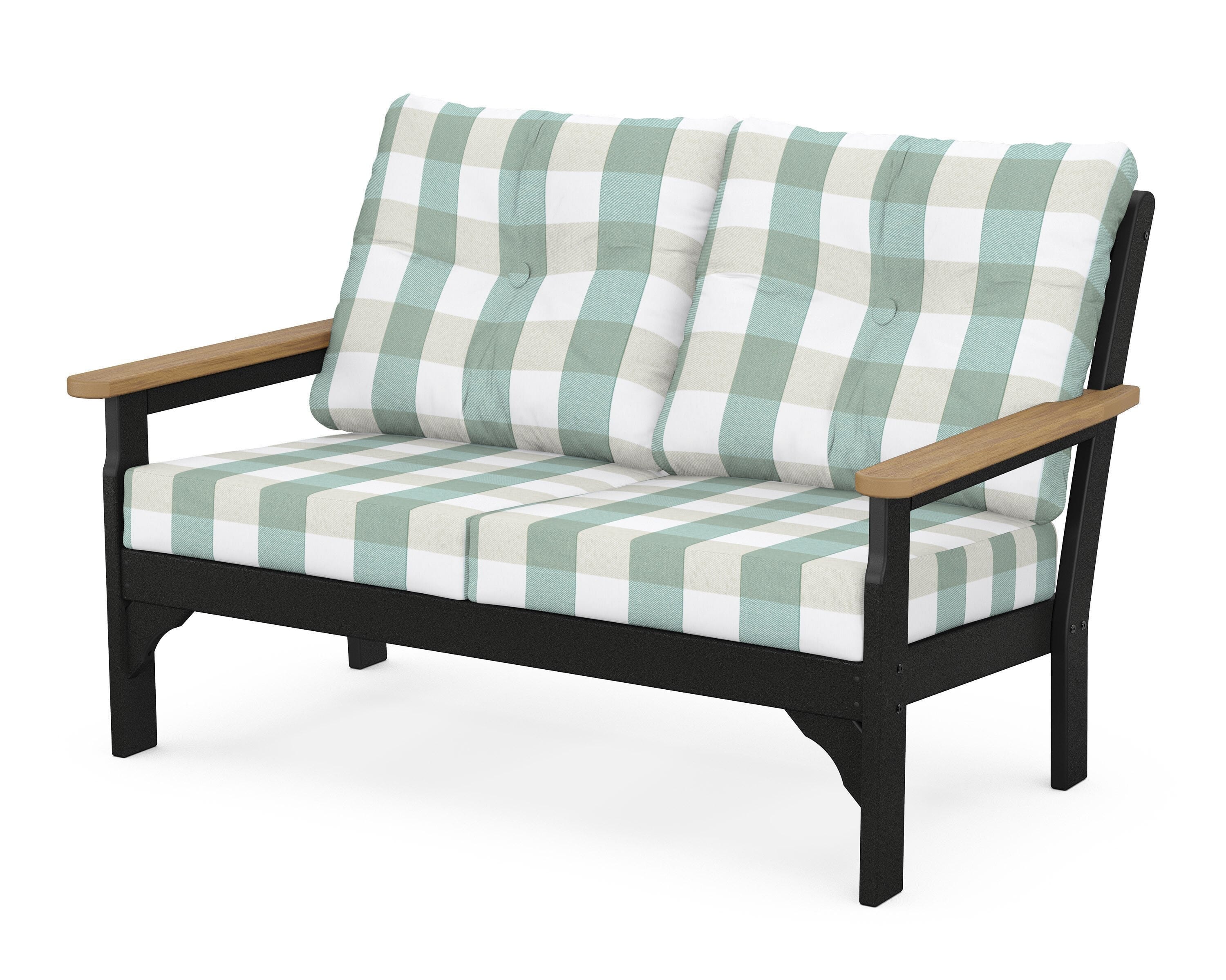 POLYWOOD® Vineyard Deep Seating Loveseat in Black / Natural / Buffalo Plaid Glacier Spa