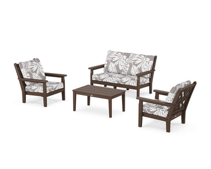 POLYWOOD® Chippendale 4-Piece Deep Seating Set with Loveseat in Mahogany / Leaf Grey Mist