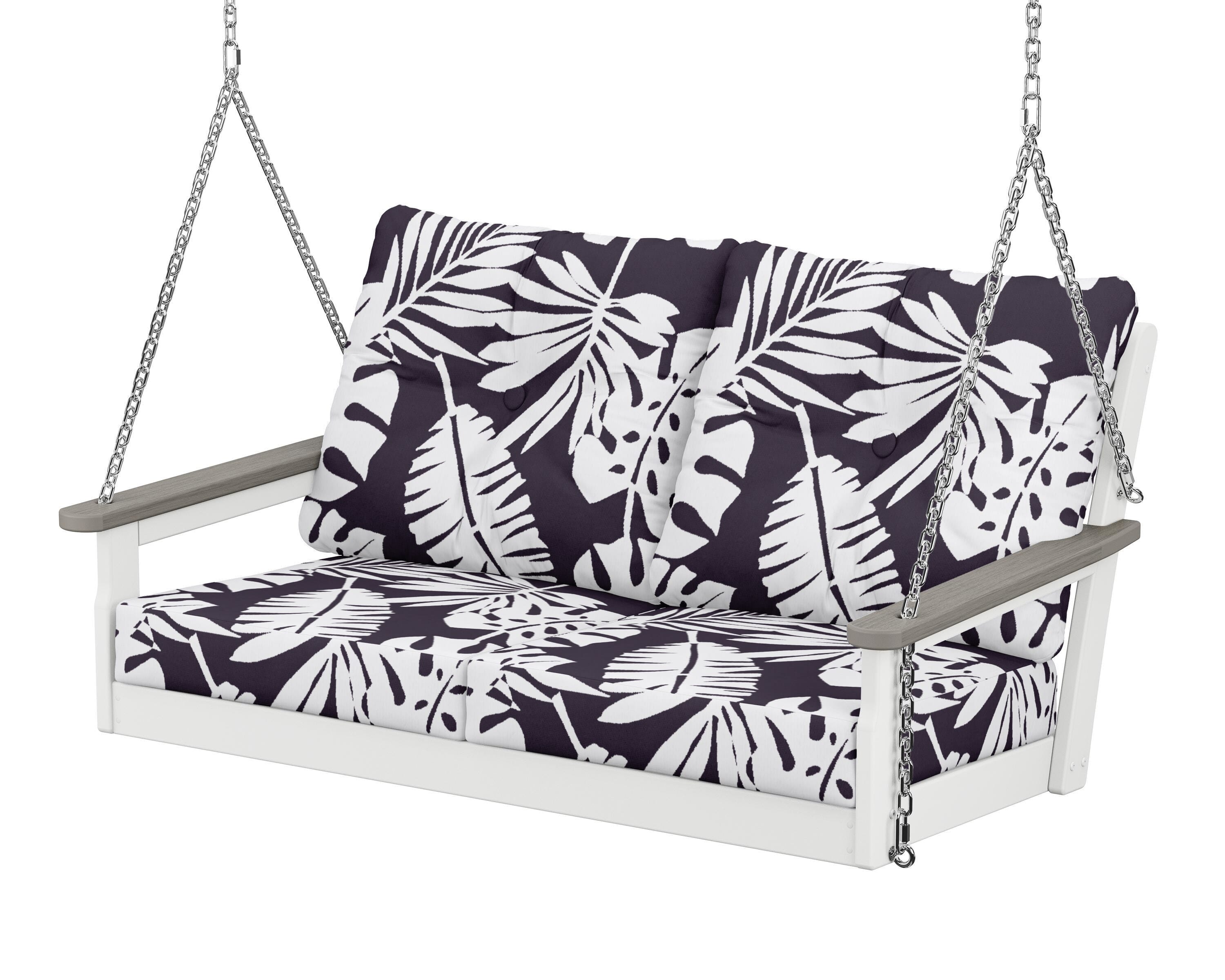 POLYWOOD® Vineyard Deep Seating Swing in White / Driftwood / Leaf Navy