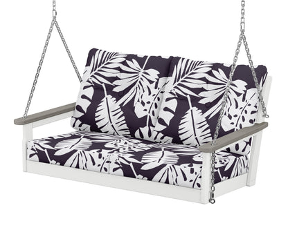 POLYWOOD® Vineyard Deep Seating Swing in White / Driftwood / Leaf Navy