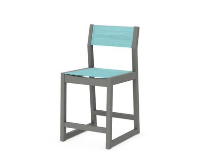 POLYWOOD® EDGE Sling Counter Side Chair in Slate Grey / Dupioni Aquamarine Sling