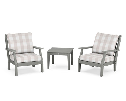 Country Living Wovendale 3-Piece Deep Seating Set in Slate Grey / Buffalo Plaid Dune Burlap