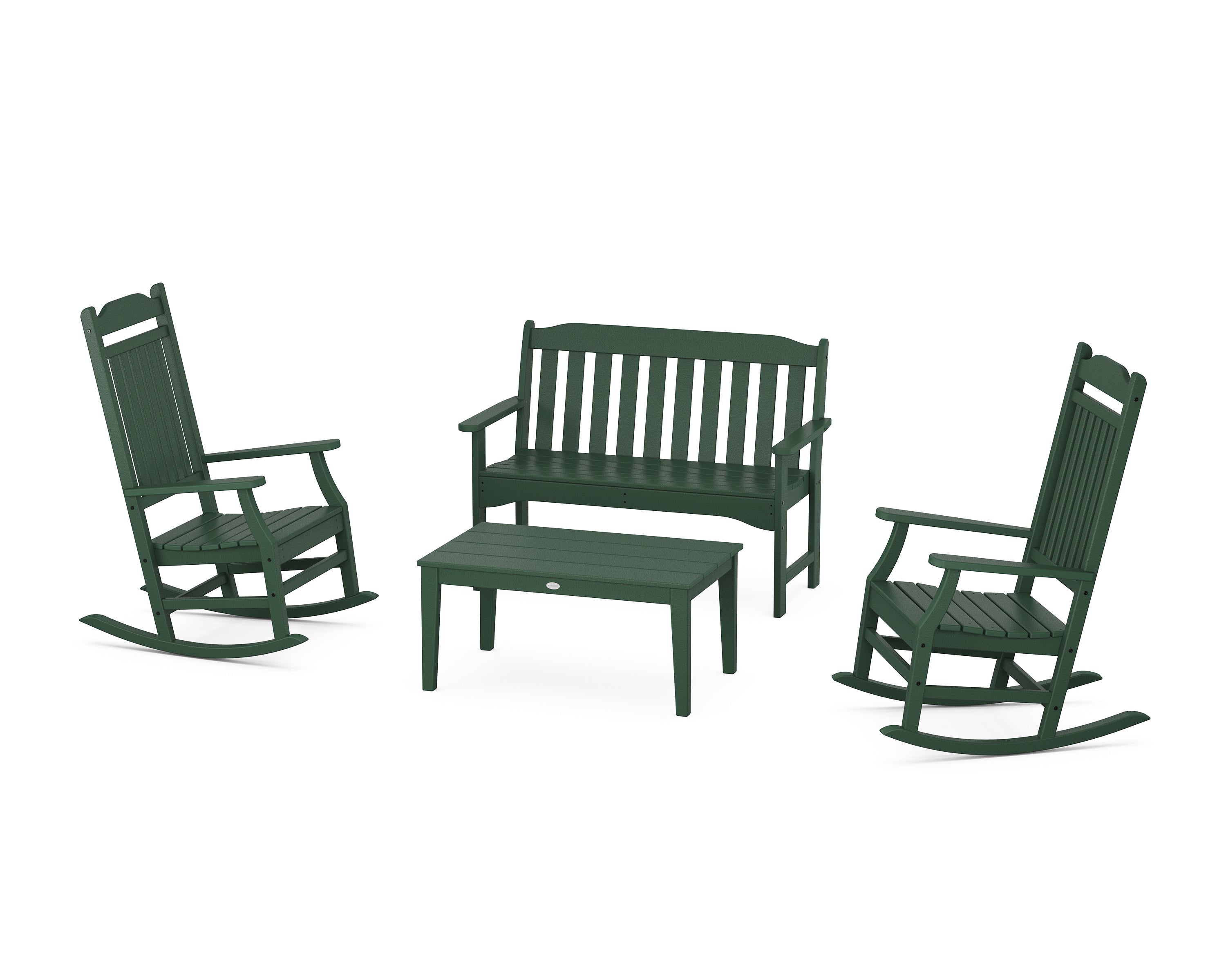 Country Living Cottage Rocking Chair 4-Piece Porch Set in Green