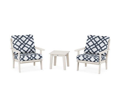 POLYWOOD® Mission 3-Piece Deep Seating Set in Sand / Trellis Marine Indigo