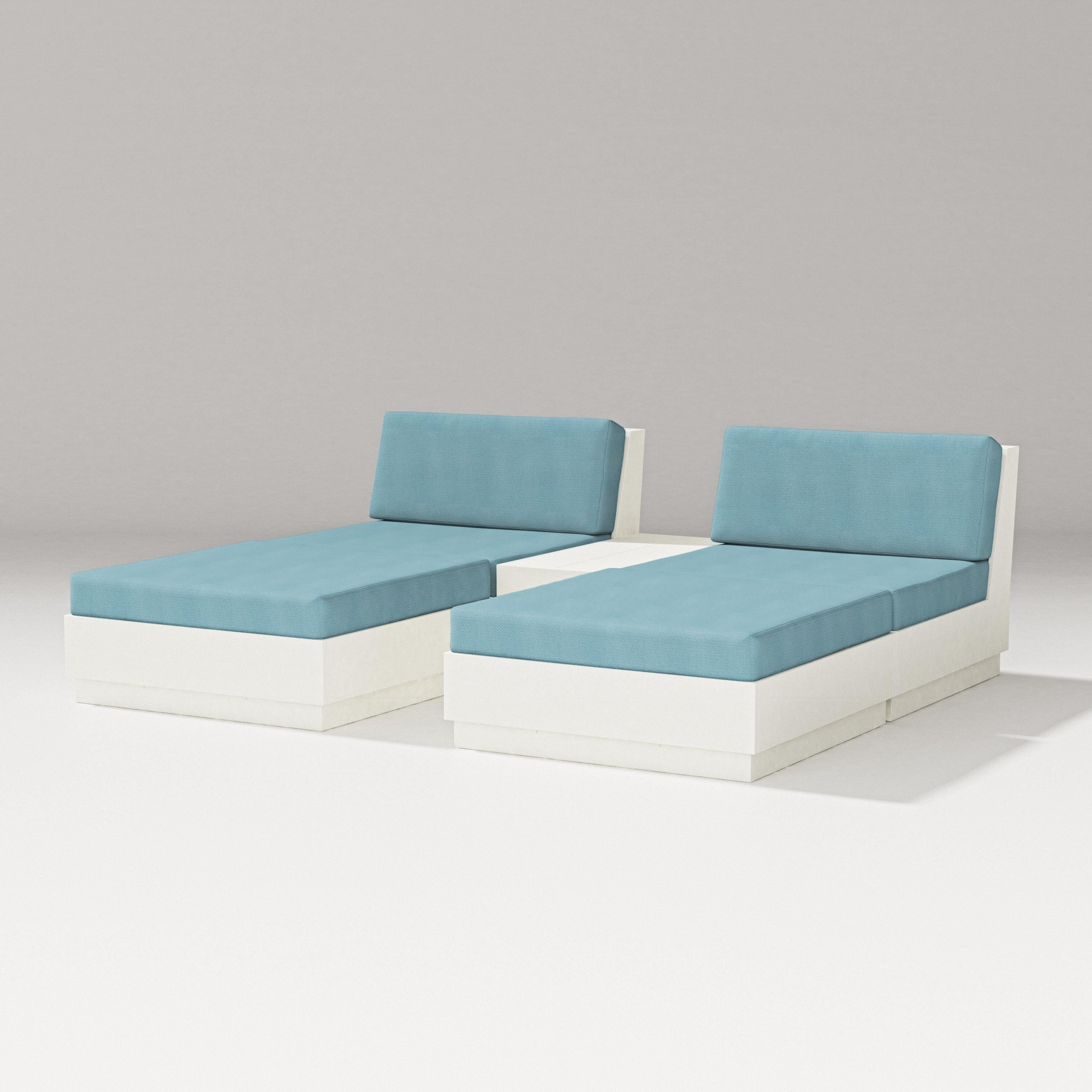 PW Designer Series Elevate Double Chaise Set in Vintage White / Lattice Sky Blue