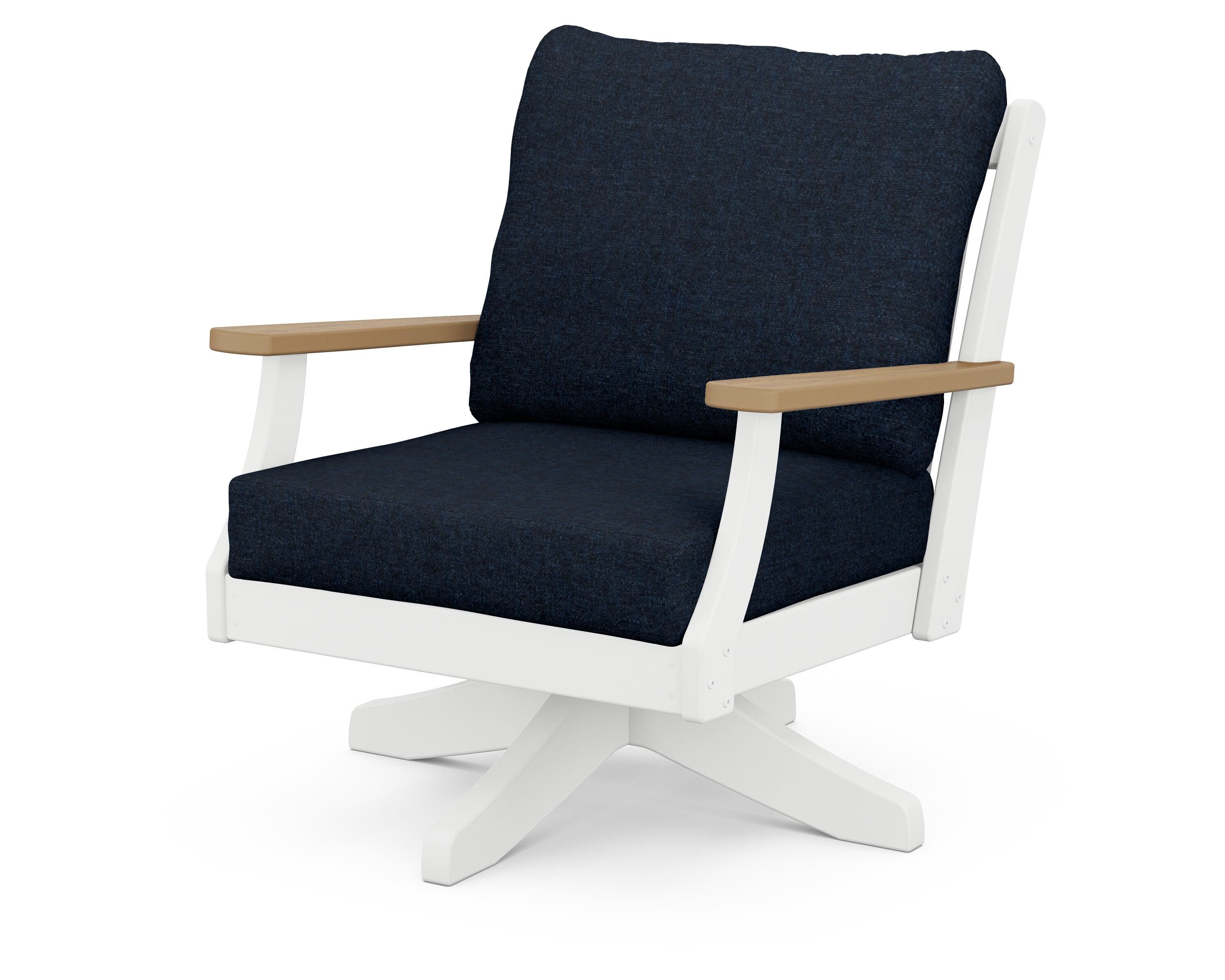 POLYWOOD® Braxton Deep Seating Swivel Chair in White / Natural / Marine Indigo