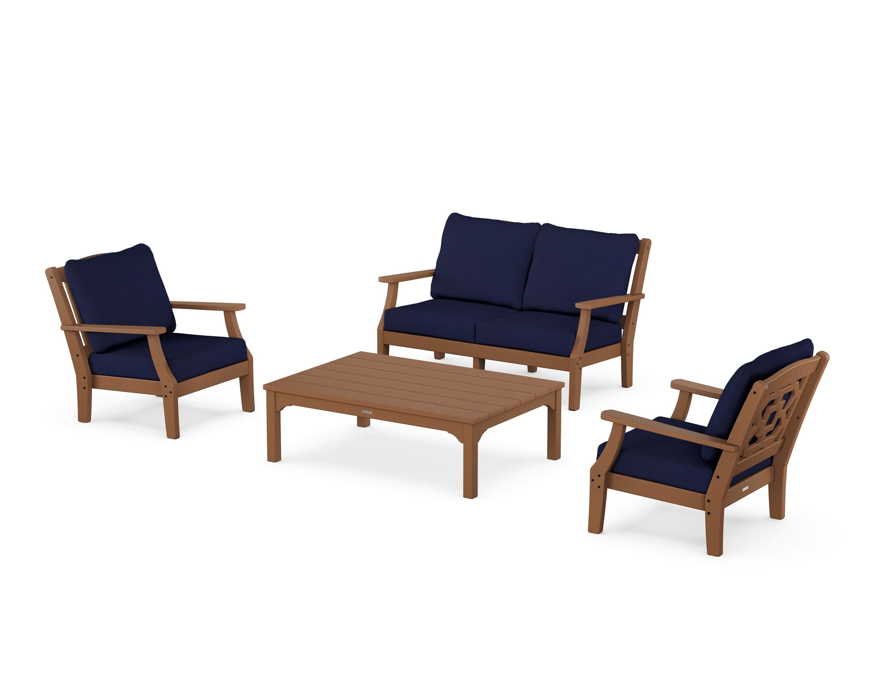 Martha Stewart by POLYWOOD® Chinoiserie 4-Piece Deep Seating Set with Loveseat in Teak / Navy