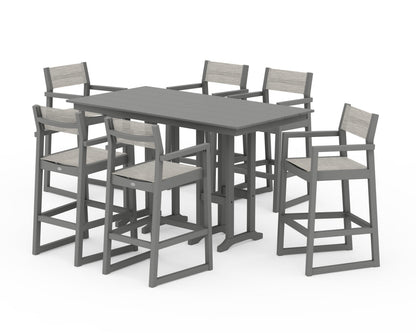 POLYWOOD® EDGE Sling Arm Chair 7-Piece Farmhouse Bar Set in Slate Grey / Birch Sling