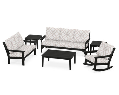 POLYWOOD® Vineyard 6-Piece Deep Seating Set in Black / Trellis Dune Burlap