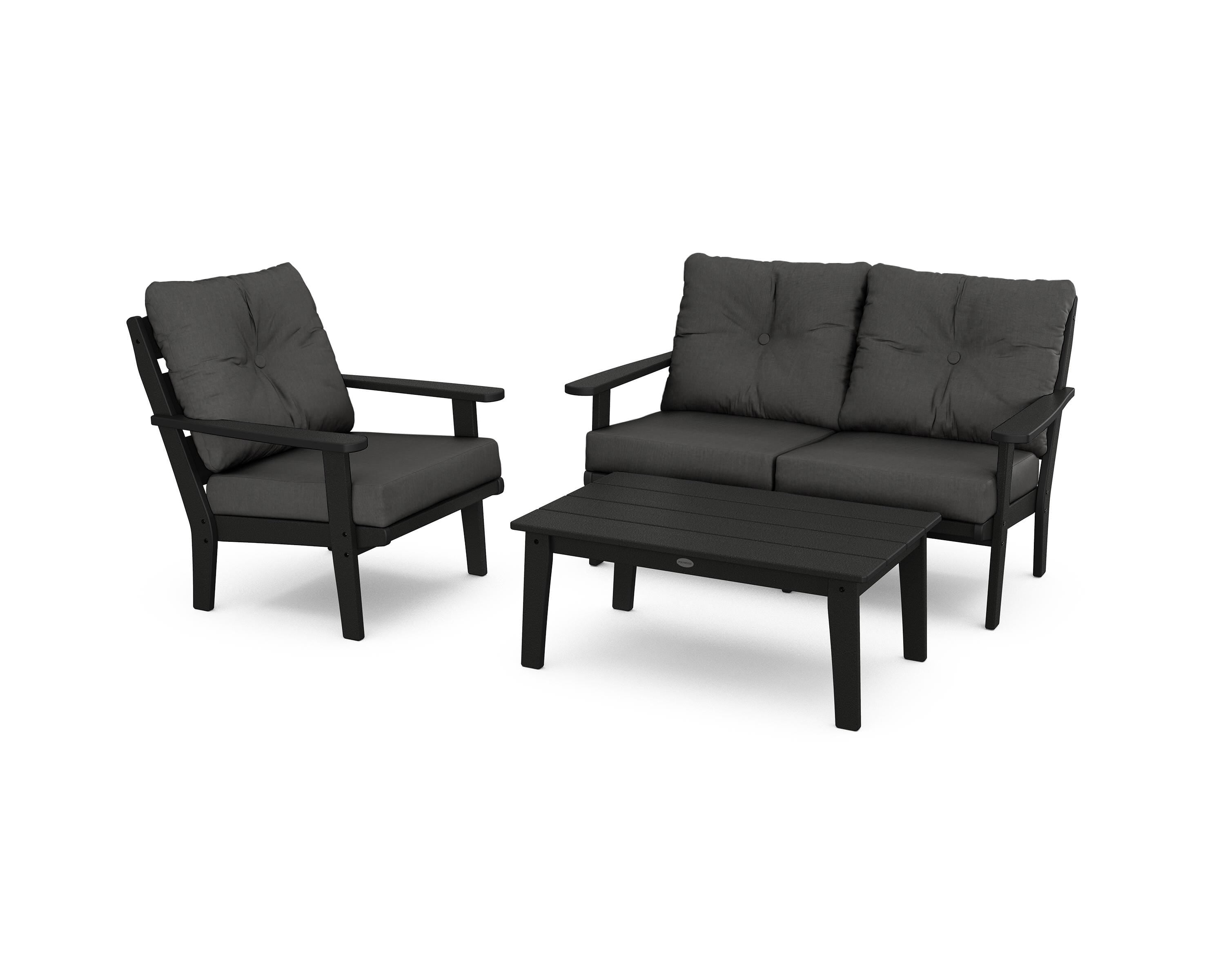 POLYWOOD® Lakeside 3-Piece Deep Seating Set in Black / Spectrum Carbon