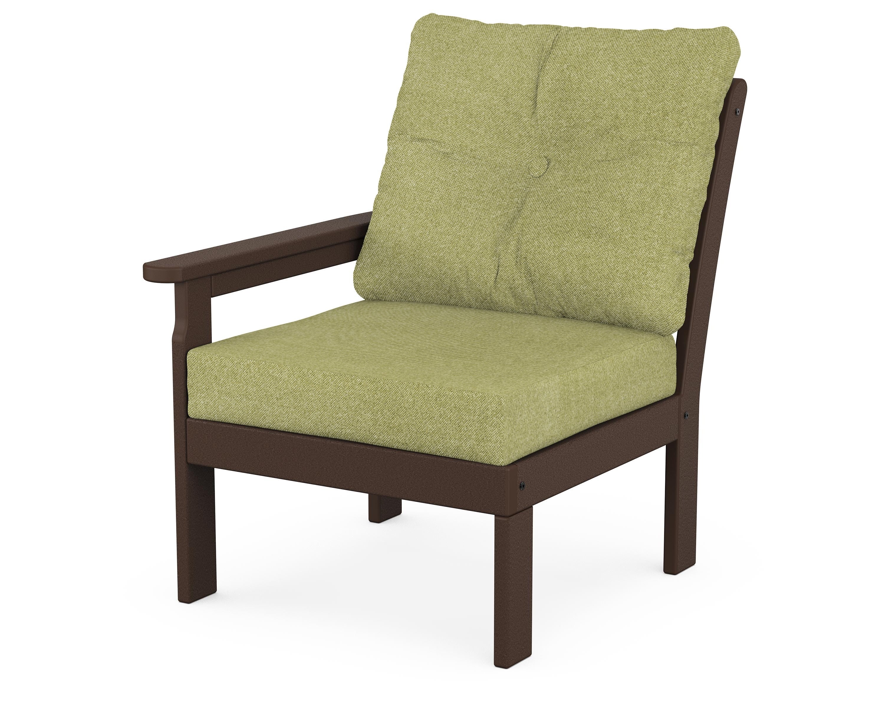 POLYWOOD® Vineyard Modular Left Arm Chair in Mahogany / Chartreuse Boucle