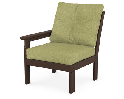 POLYWOOD® Vineyard Modular Left Arm Chair in Mahogany / Chartreuse Boucle
