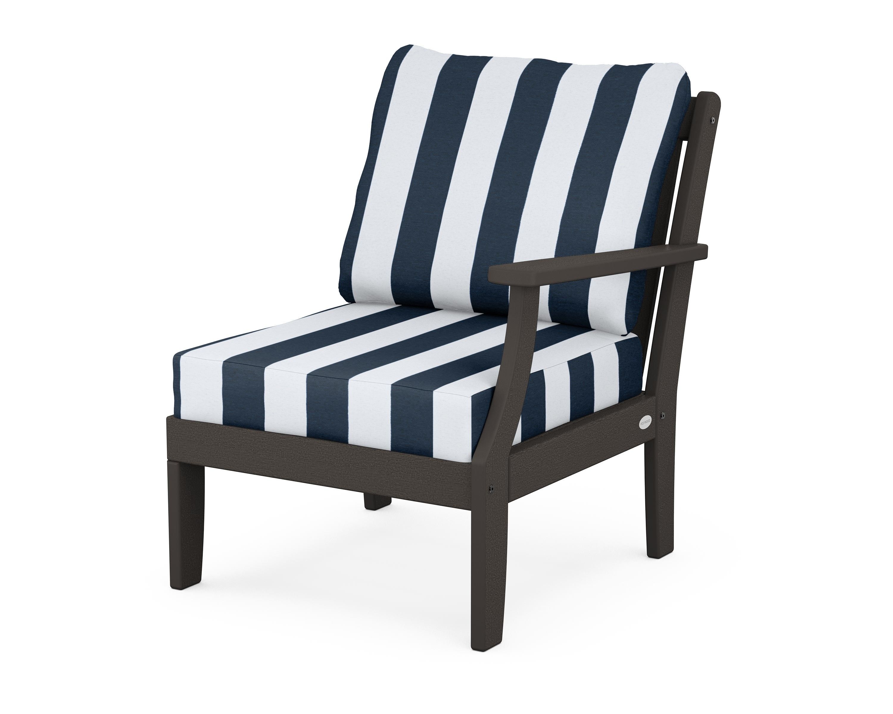 POLYWOOD® Braxton Modular Right Arm Chair in Vintage Coffee / Cabana Stripe Marine Indigo